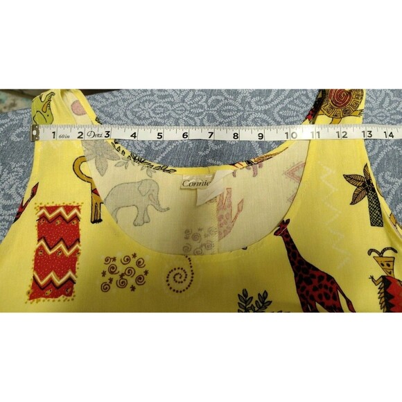 Vintage Connie Choi Mini Dress Size M Yellow Animals Sleeveless Tie - Picture 11 of 13